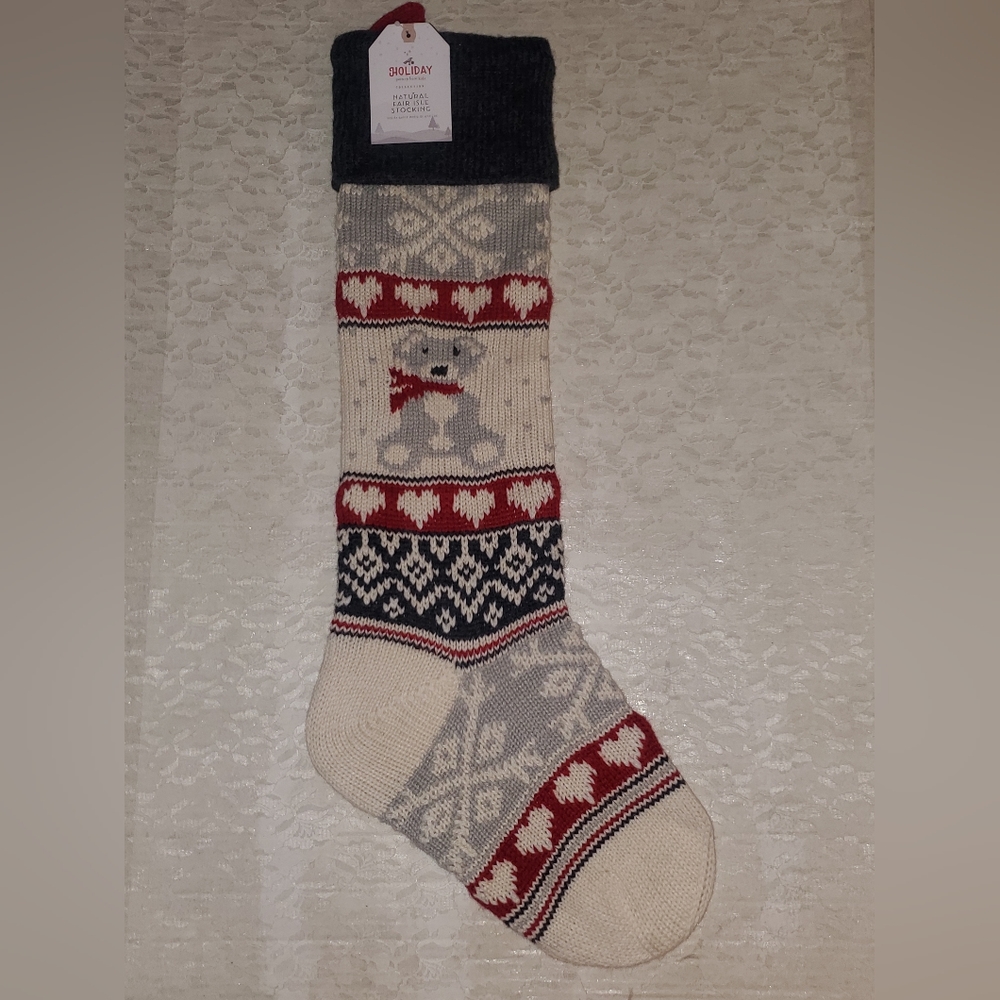 Pottery Barn Kids Natural Fair Isle Christmas Stocking Teddy Bear
